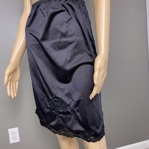 Vintage Mardor Small 5 Half Slip Semi Sheer Black Nylon Tricot Lace Embellished - Picture 4 of 7